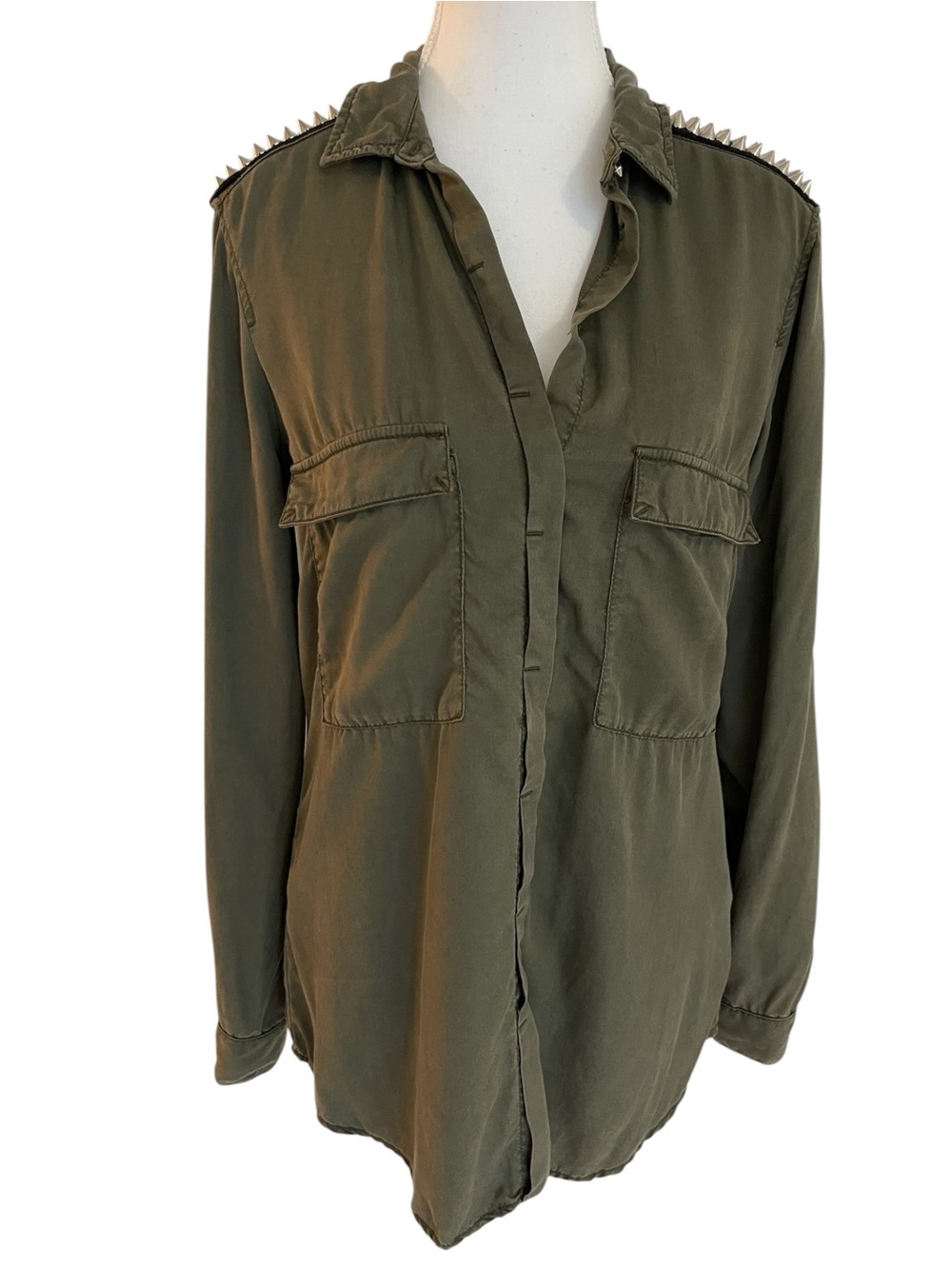Zara Olive Studded Utility Shirt Size Small